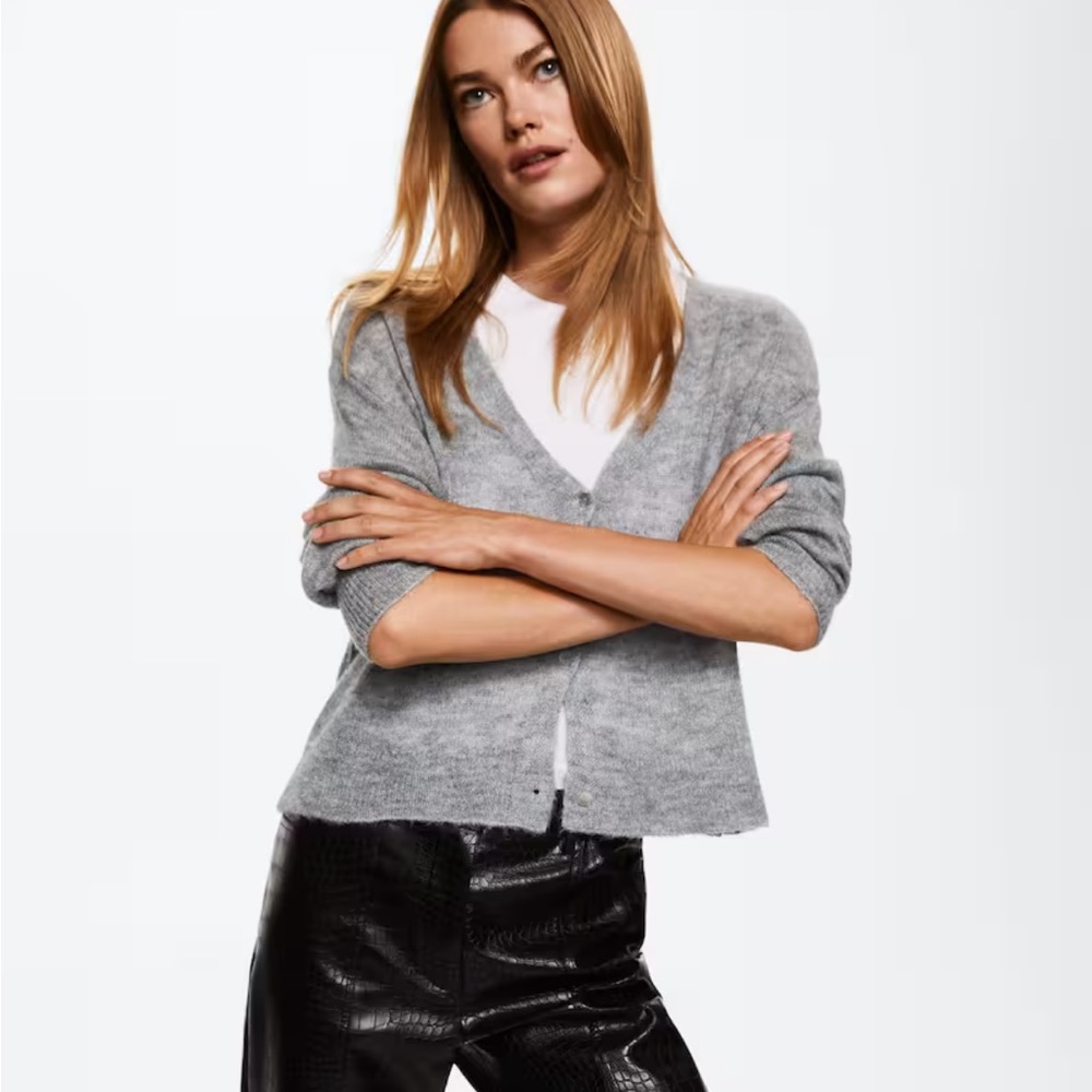 Mango Wool Blend Delicate Cardigan with Pearl Buttons